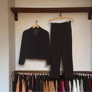 g Pant Suit Dark Brown Short Single Breasted Jacket Sz 4 Petite